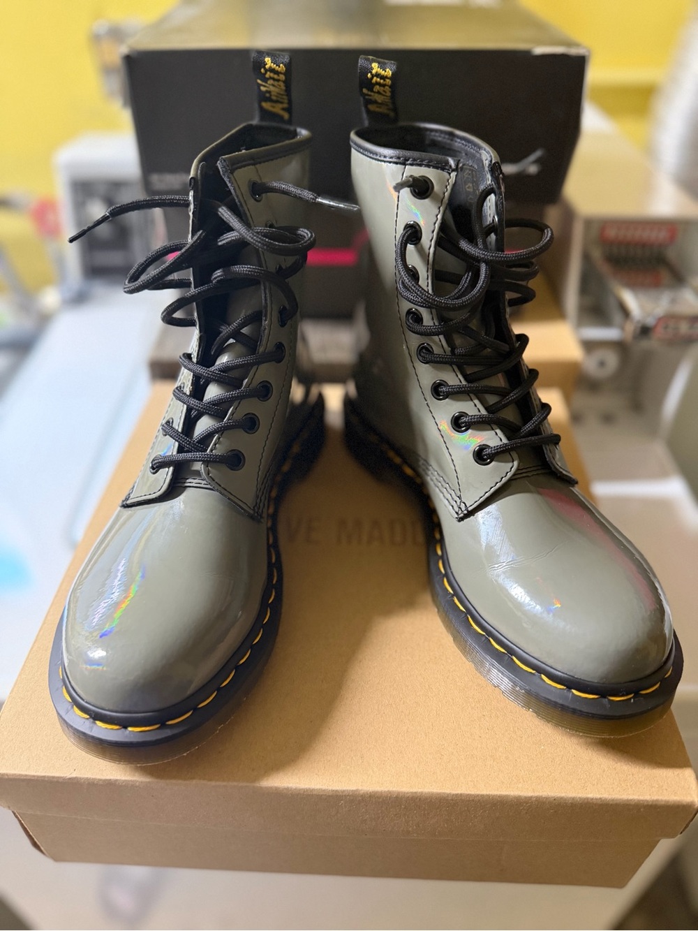 Dr. Martens 1460 Gunmetal Iridescent Patent Finish Lace-Up Boots